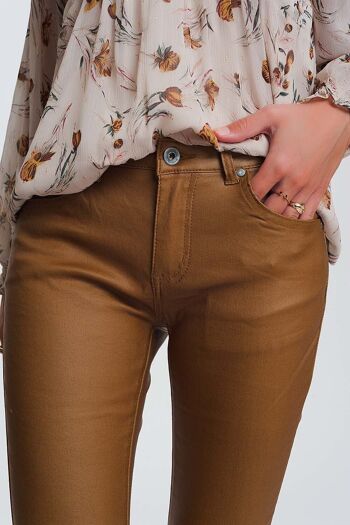 pantalon skinny enduit camel 2