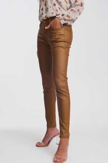 pantalon skinny enduit camel 5