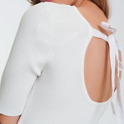 Rib knitted sweater with tie back in cream