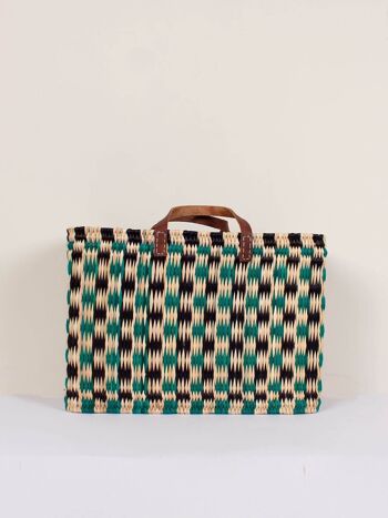 Panier à roseaux à carreaux, indigo + vert - Lot de 3 4