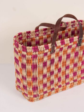 Panier à roseaux à carreaux, rose + orange - Lot de 3 2