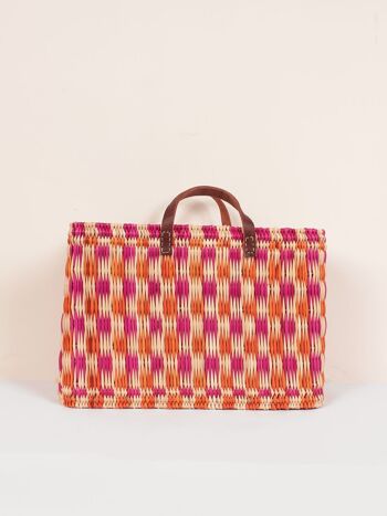 Panier à roseaux à carreaux, rose + orange - Lot de 3 3