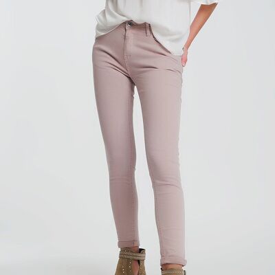 Pantaloni super skinny a vita alta in colore rosa