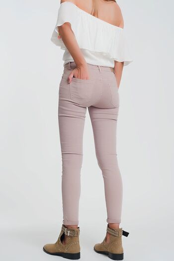 Pantalon super skinny taille haute en rose 3