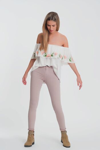 Pantalon super skinny taille haute en rose 4