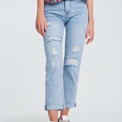 ripped straight fit jeans in light denim