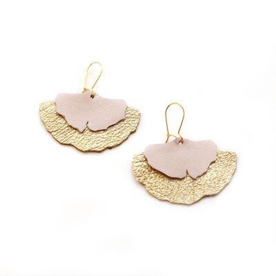 Ginkgo leaf earrings - pink and gold leather