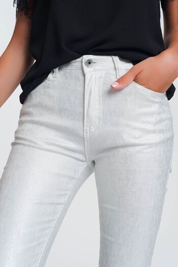 Pantalon taille haute super skinny avec paillettes argentées en blanc 2