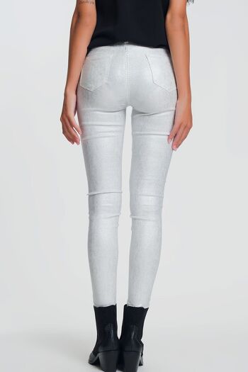 Pantalon taille haute super skinny avec paillettes argentées en blanc 5