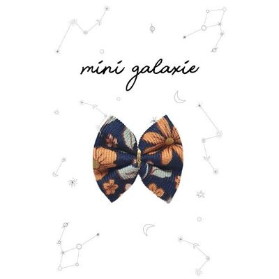 Mini midnight blue and ocher velvet bow barrette