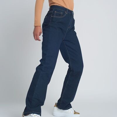 Gerade geschnittene Jeans mit hohem Bund in Dunkelblau