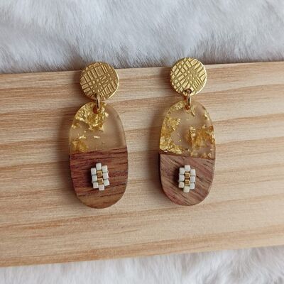 DORINE gold and wood resin earrings