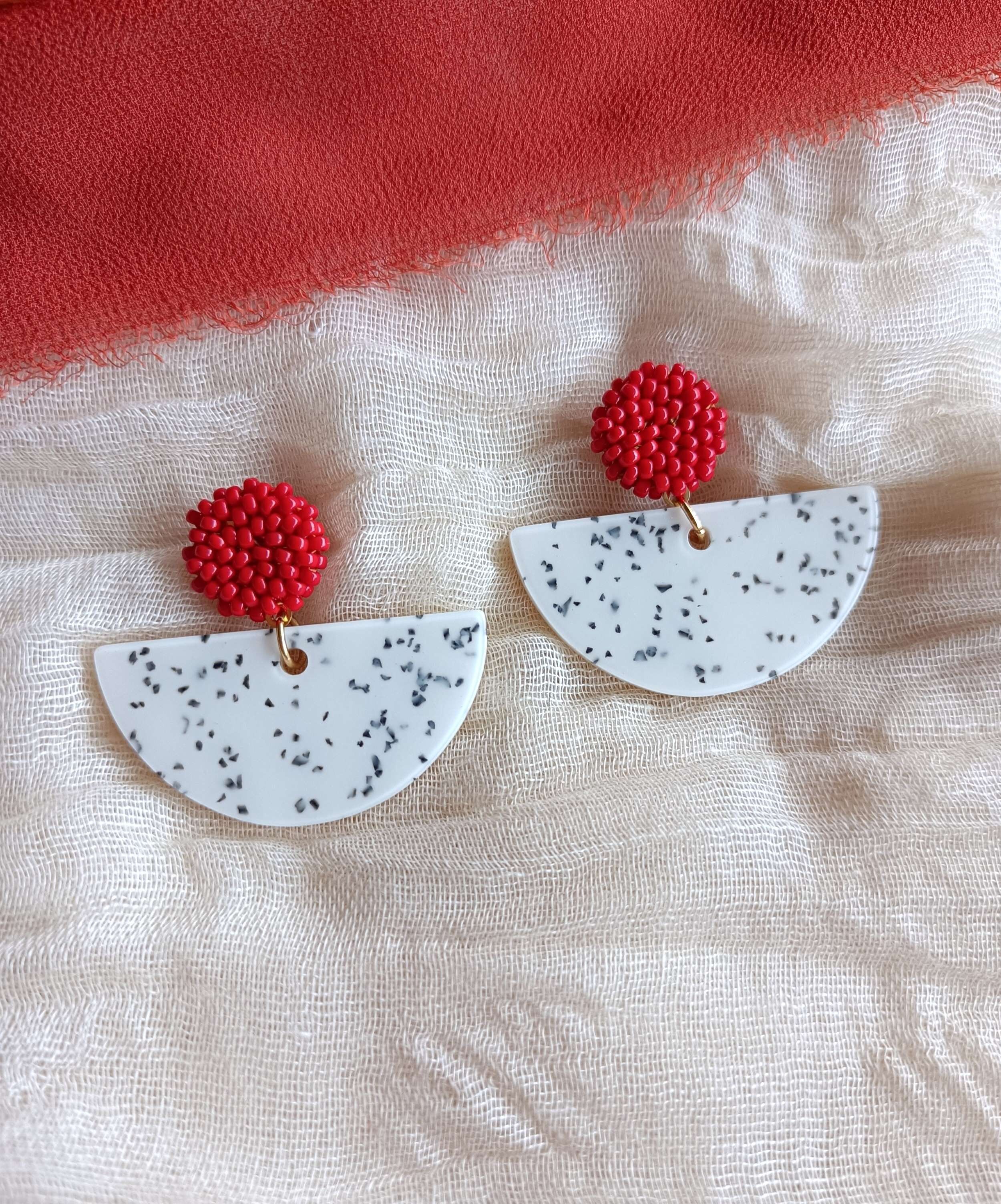 CANDICE Half Moon Terrazzo Earrings and Woven Stud Earrings