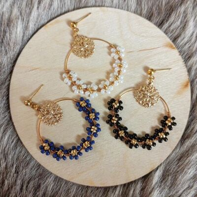 ROSALIND flower hoop earrings with seed beads