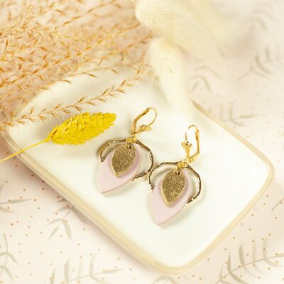 Creoles and Sequins earrings - pink and gold leather