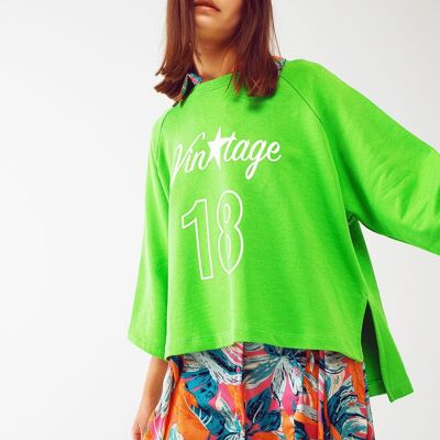 Assymetric sweatshirt with Vintage 18 Text in Green