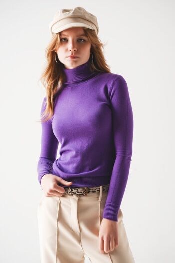 Pull col montant Basic en maille fine violet 4