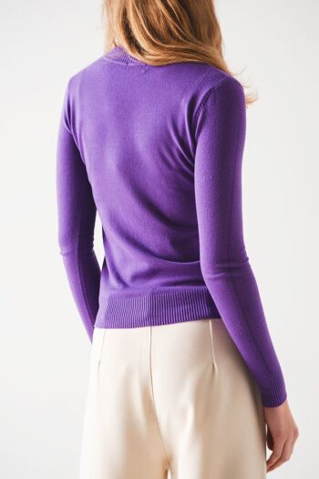 Pull col montant Basic en maille fine violet 5