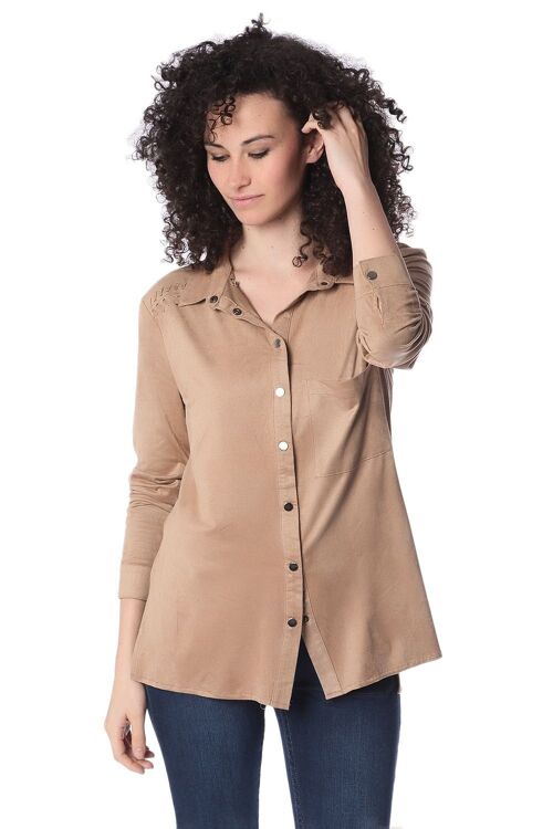 Beige long sleeve shirt with lace up detail