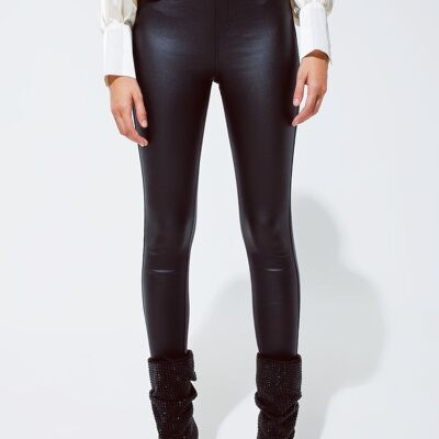 Pantaloni dall'aspetto nero lucido con fascia elastica