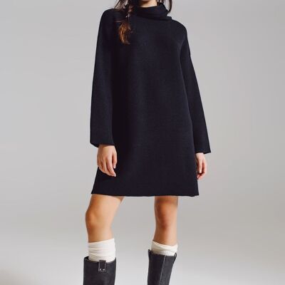 Black High Neck Straight Style Knitted Dress
