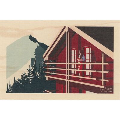 Carte postale en bois - ski le balcon