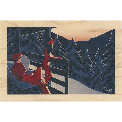 Carte postale en bois - ski la sérénité