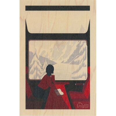 Cartolina in legno - sciare dalla finestra