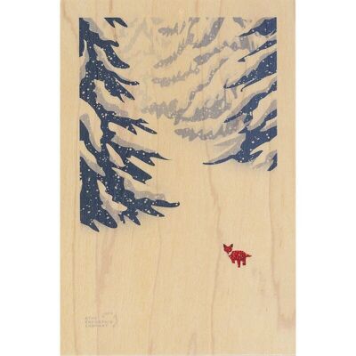 Holzpostkarte - Skifahren auf der Lichtung
