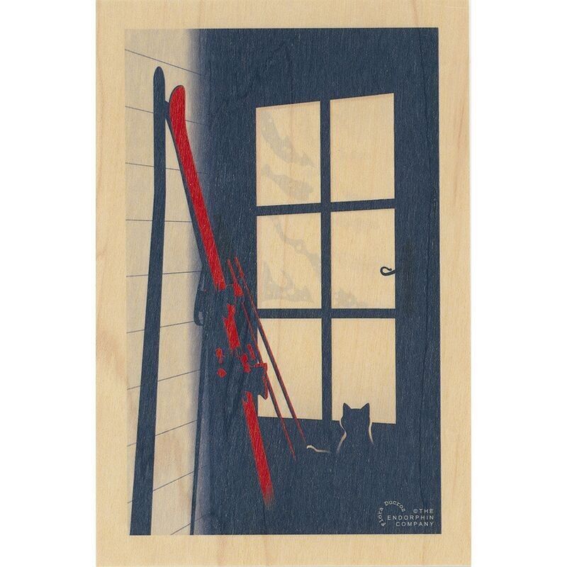 Cartolina in legno - attesa sugli sci