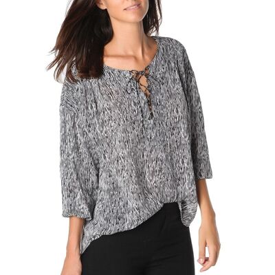 Black lace up shirt with fleck