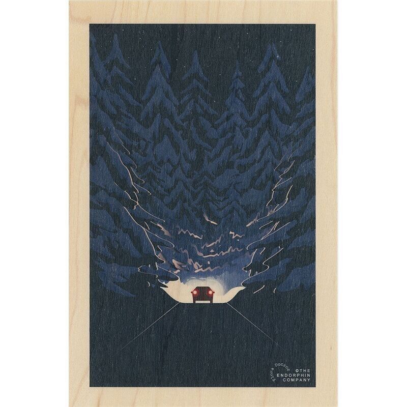 Cartolina in legno - sciare al buio