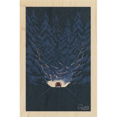 Carte postale en bois - ski in the dark