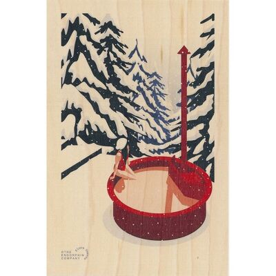 Carte postale en bois - ski hot tub