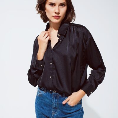 black satin blouse with rhinestone buttons
