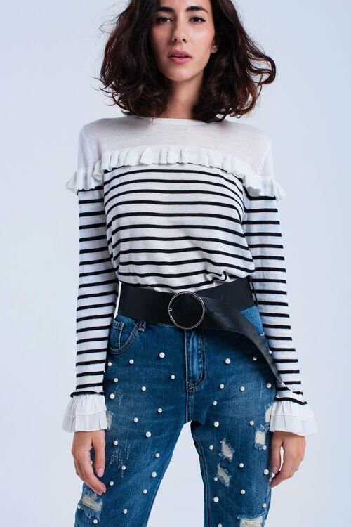 Black striped sweater with ruffles