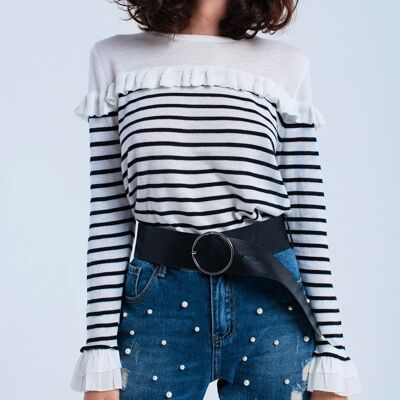Black striped sweater with ruffles