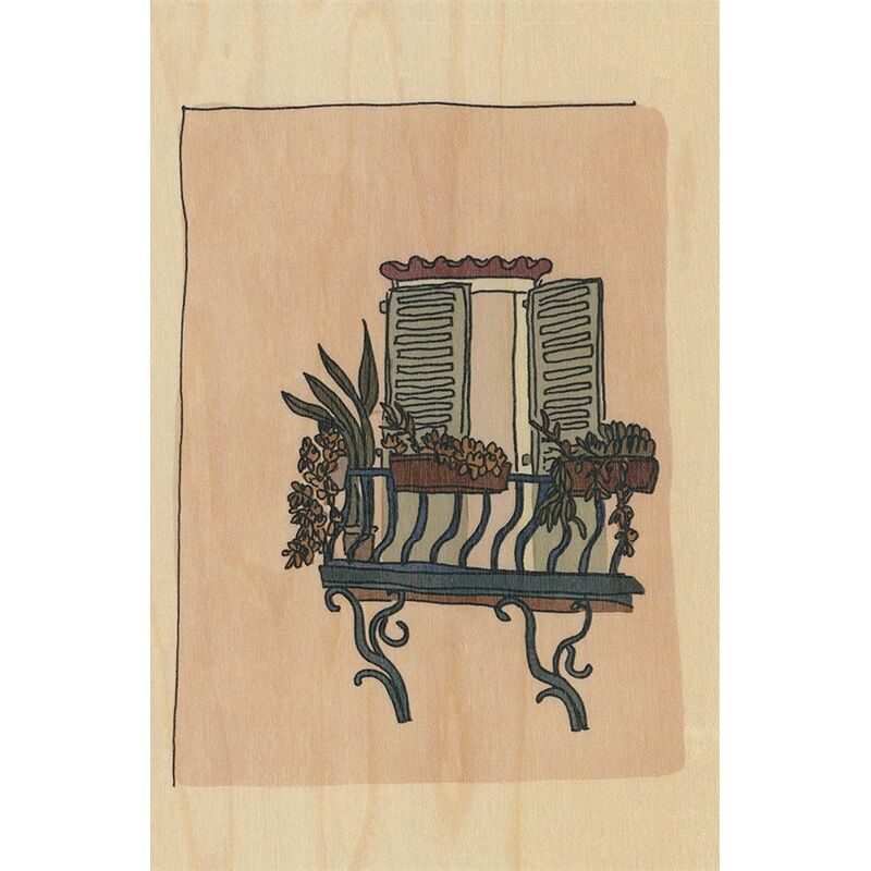 Cartolina in legno - balcone fiorito sud