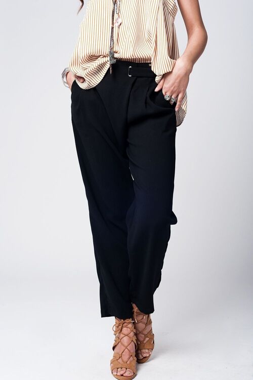 Black wide leg trousers with waist detail