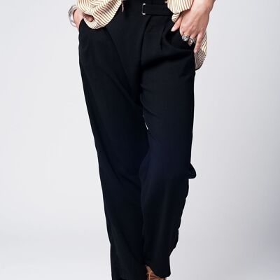 Black wide leg trousers with waist detail