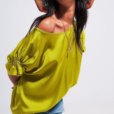 Blouse with gather short sleeves in lime