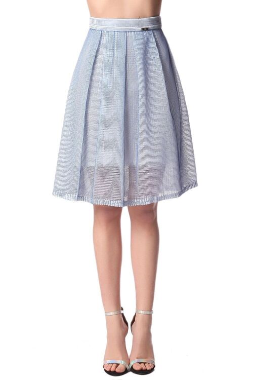 Blue mesh midi skirt with pleat detail