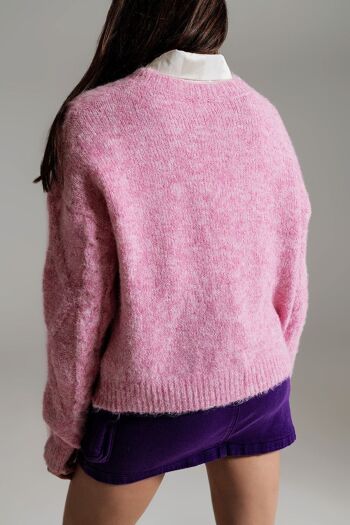Pull en tricot torsadé en rose mélangé 2
