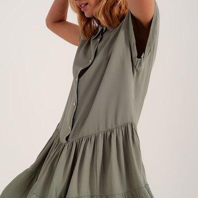 Tiered hem shirt dress in green