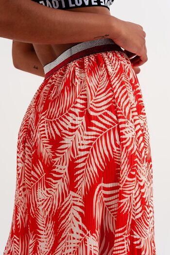 Jupe longue plissée à imprimé floral rouge 5