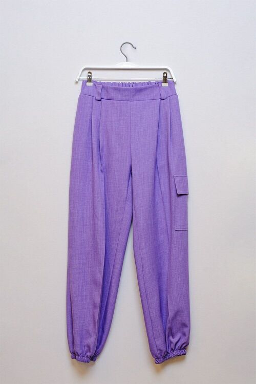 Cargo Pants With Pockets and Cinched Waist in Purple