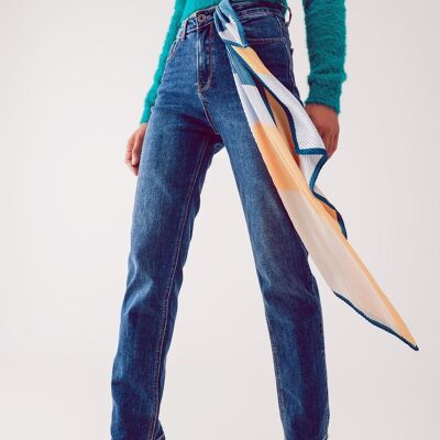 Jeans mit geradem Bein und hohem Bund aus Baumwollmischung in tiefem Blau