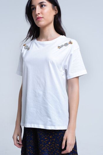 T-shirt blanc avec cristal 5