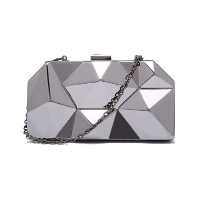 Geometric Metal Box Clutch with Chain Strap