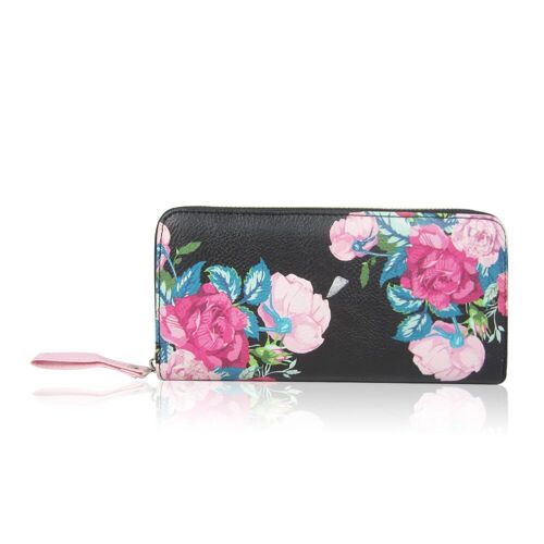 Rose Print Long Zipper Purse